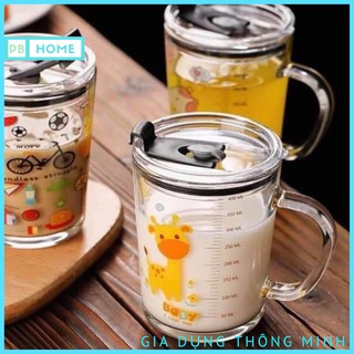 [Siêu HOT] Cốc Thuỷ Tinh Chia Vạch Ml Có Nắp Chống Đổ