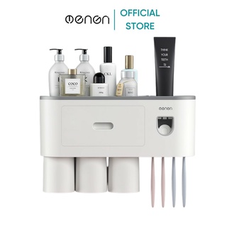Bộ nhả kem đánh răng tự động OENEN - Đồ dùng phòng tắm, Kệ đựng bàn chải đánh răng dán tường kèm cốc