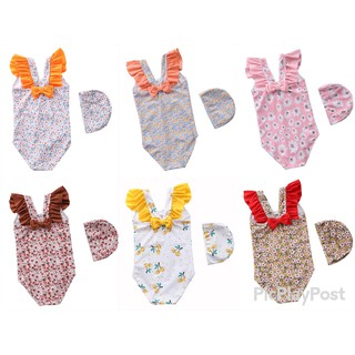 Set đồ bơi bé gái kèm mũ Bộ đồ bơi một mảnh họa tiết hoa siêu xinh tay cánh tiên có nơ dễ thương đủ size M L XL 2XL