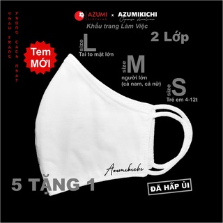Khẩu trang vải 5 tặng 1 tem mới Azumikichi in nghiêng, khau trang thời trang cao cấp thoáng khí màu trắng