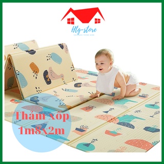 Thảm xốp cho bé XPE cho bé gấp gọn tấm lót trải sàn 2 mặt chống thấm chống trơn hàn quốc phủ silicon 1m8 2m