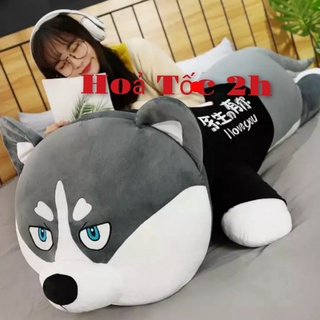 [ Tặng quà] Gấu Bông Chó Husky Siêu To Khổng Lồ size 1m/1m2/1m5_ Gối Ôm Chó Husky Mặt Ngáo