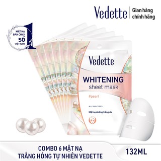 COMBO 6 MẶT NẠ GIẤY TRẮNG DA NGỌC TRAI 22ml VEDETTE - SÁNG DA &amp; CUNG CẤP DƯỠNG CHẤT - TPMY031