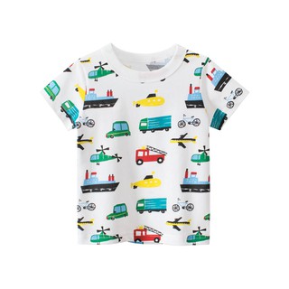 Mã 9967 áo thun trắng in hình ô tô máy bay tàu thủy cho bé trai của 27Kids