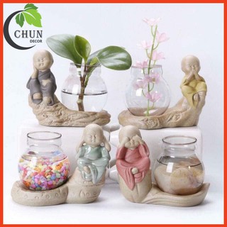 Set 4 tượng An Lạc kèm lọ hoa phong thuỷ dùng trồng cây, nuôi cá cảnh