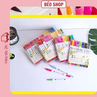 Bút brush fineliner 2 đầu set 12 24 36 màu Béo shop viết calligraphy bút dạ màu marker trang trí sổ bullet journa B16