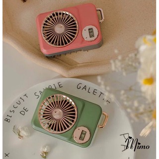 Quạt tích điện 2in1 kèm đồng hồ, quạt cầm tay 2 chế độ gió mạnh có thể xem giờ kèm sạc và khóa cài