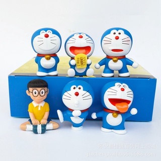 Hộp 6 mô hình mèo ú Doraemon dễ thương trang trí nhà cửa, bàn làm việc, bàn học, tủ sách, taplo ô tô, quà tặng