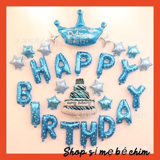 Bộ Bóng Chữ Happy Birthday Kèm Vương Miện, Bánh Sinh Nhật Và Ngôi Sao