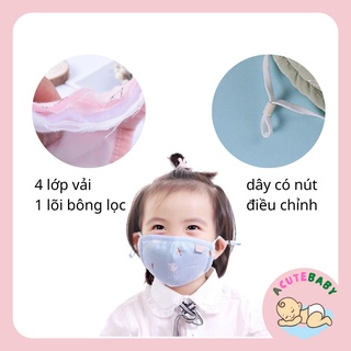 Khẩu trang trẻ em vải cho bé xô 5 lớp xuất Nhật túi zip có nút điều chỉnh ACuteBaby