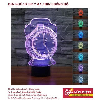 Sale Đèn ngủ 3d,Đèn Ngủ 3D Led 7 Màu Hình Đồng Hồ Công Nghệ Mới  - Bảo hành 1 đổi 1