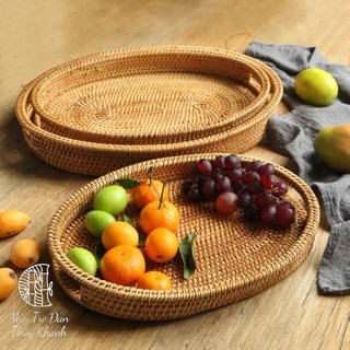 Khay mây guột bầu dục đựng hoa quả, bánh kẹo, khay trà
