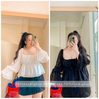 Áo Voan cổ vuông tay dài phồng [TNT Shop Bigsize 60kg 90kg]