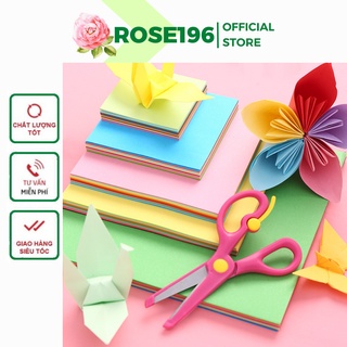 Tệp 100 tờ giấy gấp Origami, giấy thủ công gấp hạc hoa ( 10 màu tổng 100 tờ) nhiều kích thước