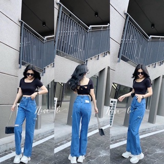 Quần baggy jean nữ ống rộng rách gối đùi hàng VNXK MS3186 thời trang xu hướng 2KJEAN