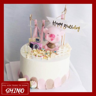 Đồ chơi heo/lợn hồng ngồi trang trí bánh
