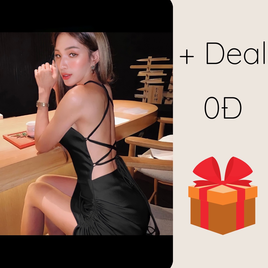 - 𝐁𝐀𝐂𝐊𝐋𝐄𝐒𝐒 𝐃𝐑𝐄𝐒𝐒   -  Đầm 2 dây chéo lưng vai phi lụa
