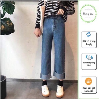 Quần Jean Vắn Gấu Ống Suông   Tặng Kèm Quà  Quần Gập Gấu Dáng Suông Nữ Lưng Cao ( kèm ảnh thật)