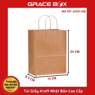{Giá Sỉ} Túi Giấy Kraft Nhật Bản Cao Cấp - Size 15 x 8.5 x 24 cm - Màu Nâu - Siêu Thị Bao Bì Grace Box