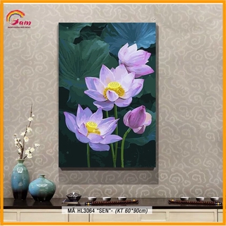 Tranh tô màu theo số sơn dầu số hóa Sondausohoavn khổ lớn Tranh hoa sen sen hồng cổ điển dân dã mã HL3064