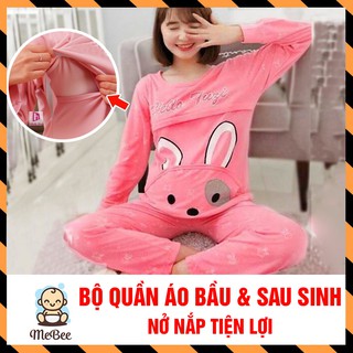 Bộ Quần Áo Bầu Và Sau Sinh Mở Nắp Cotton Hàng VN