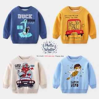 Áo len 2 lớp bé trai WELLKIDS loại đẹp áo trẻ em họa tiết hoạt hình đáng yêu hàng xuất Âu Mỹ