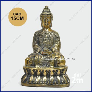Tượng Đồng Đúc Giả Cổ Phật Thích Ca Ngồi Thiền 15cm - Cà Sa - 6931.3