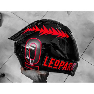 Nón bảo hiểm Fullface M138b đen bóng lên tem Leopard đỏ