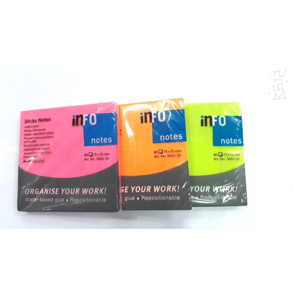 Giấy note màu dạ quang 3"x3" Info - Đức