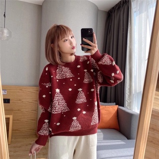 Áo len noel cổ tròn họa tiết cây thông LYRA, chất len mềm mix lông dày ấm xinh xắn-VSYAL0037