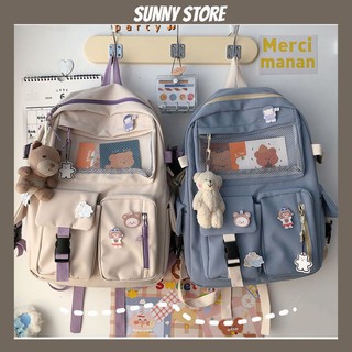 Balo học sinh đi học nhiều ngăn phong cách dễ thương nhiều màu sắc kèm 3 sticker SUNNYSTORE