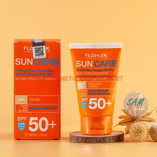 Kem Chống Nắng Floslek Sun Care - Oil Free Sun Protection Tinted Cream SPF50+ 50ml Cho Da Dầu Mụn.