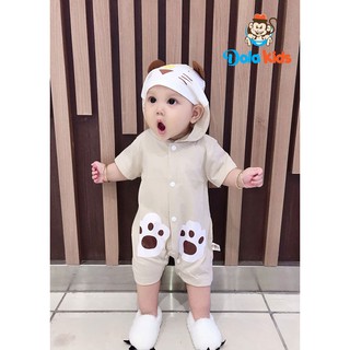 Body hình thú cho Bé từ 4-15kg hình thú Mèo Nâu ngắn tay có mũ