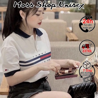 Áo polo nam nữ Tom My sọc ngang MOSSSHOP - Áo phông cổ bẻ unisex phong cách hàn quốc ulzzang form rộng 65kg