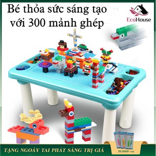 Bàn xếp hình đa năng 300 chi tiết, bàn xếp hình, lego xếp hình, có ngăn cất đồ tiện dụng cho bé, bảo hành 6 tháng