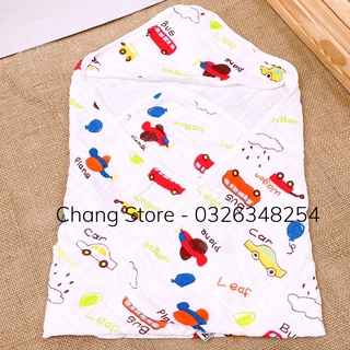 Khăn Choàng Có Nón / Khăn Ủ Bé Vải Xô Sợi Tre 4 Lớp Siêu Mềm