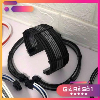 Dây nguồn mix màu bọc lưới  24Pin- 8 pin -6Pin - 4Pin lõi 18AWG cho VGA và CPU (mix màu theo yêu cầu) - Đen Xám