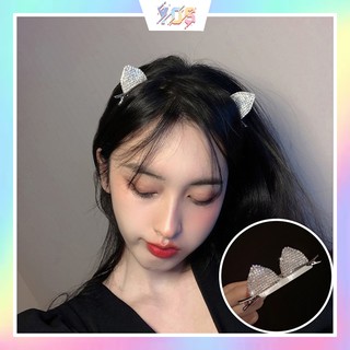 [Mã SKAMCLU8 giảm 10% cho đơn từ 100K] Set 2 kẹp tóc tai mèo đính đá xinh xắn ulzzang
