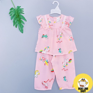 Quần áo cho bé gái, bộ đồ vải tole lanh 2 da tay ngắn quần dài có size từ 8kg đến 30kg - Nghi Linh Baby