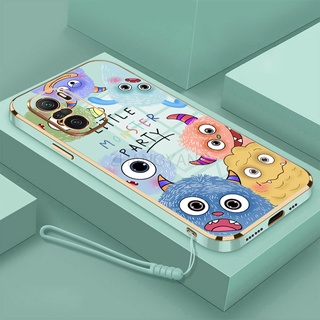 Ốp Điện Thoại TPU Silicon Mềm Mạ Điện Họa Tiết Quái Vật Nhỏ Có Dây Đeo Cho Redmi note 10 Redmi note 10 pro