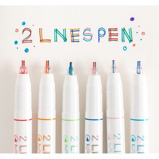 [Mã LIFEBOOK1 giảm 30K đơn 150K] Bộ 6 Bút ghi chú 2 LINES PEN 0.5mm 2 ngòi cao cấp H106