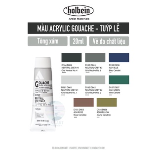 [ Tông Xám ] Màu vẽ Acrylic Gouache Holbein tuýp 20ml