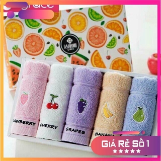 [ SIÊU KHUYẾN MẠI ] Bộ 5 khăn mặt cao cấp thêu hình hoa quả chất liệu cotton kèm hộp sang trọng.