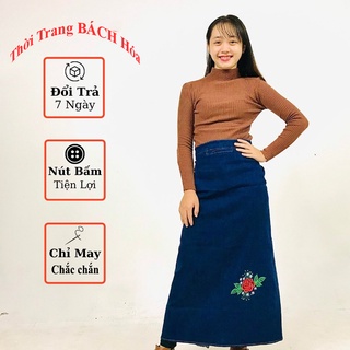 Váy chống nắng jean, chân váy chống nắng jean nút bấm vô cùng tiện lợi
