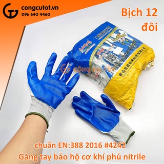 Bịch 12 đôi Găng tay bảo hộ cơ khí phủ nhựa Nitrile đạt chuẩn EN 388:2016