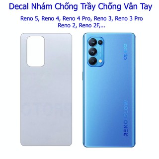 Miếng Decal Dán Lưng Trong Nhám Chống Trơn Oppo Reno 7, 7Z, 6, 6 Pro, 6Z, 5, 5G, 4, 4 Pro, 4G, 3, 3 Pro, 2, 2F