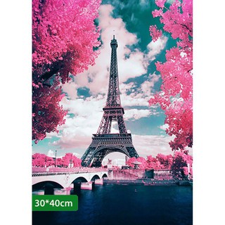Tranh đính đá tự làm, tranh gắn đá 5D tự hoàn thành thủ công DIY 30*40cm (Paris Mộng Mơ)
