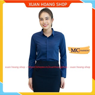 Áo Sơ Mi Nữ Kiểu Mc Fashion A198, Size S, M, L, Xl, 2xl, Tay Dài, Công Sở Đẹp, Màu Xanh Đen, Tím Than, Hồng, Đỏ