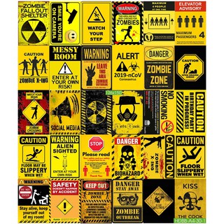 Combo Set 50 tờ Decal dán tường biển báo hiện đại Khổ A3,A4,A5