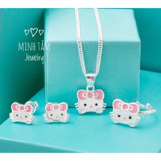 Bộ trang sức Mèo Kitty bạc S925 cao cấp cho bé